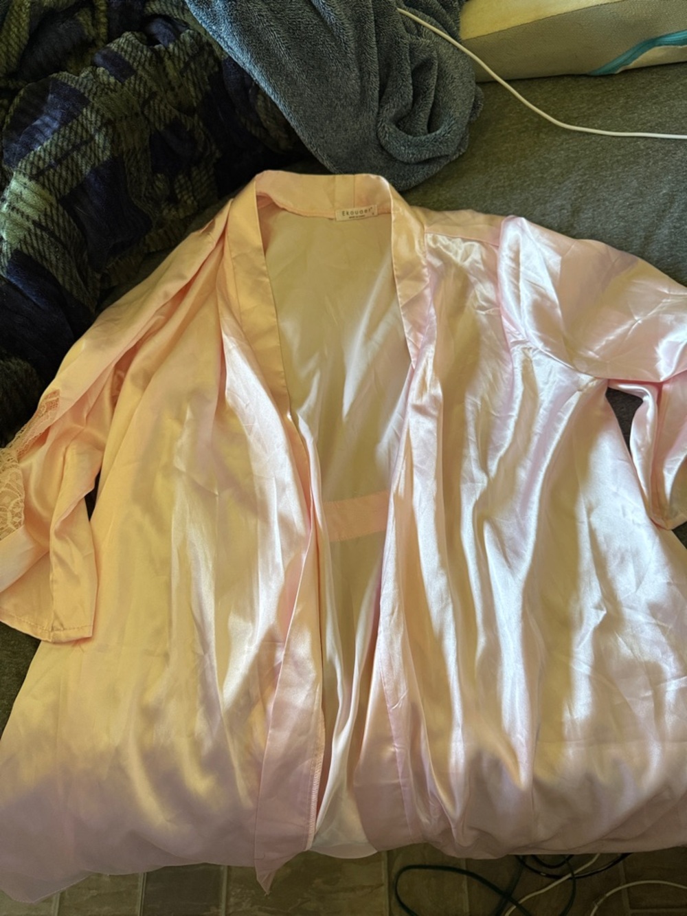 Light Pink Satin Kimono Robe